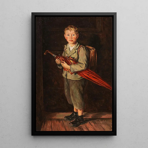 Franz von Defregger - Bauernbub mit Schirm und Ranzen.webp
