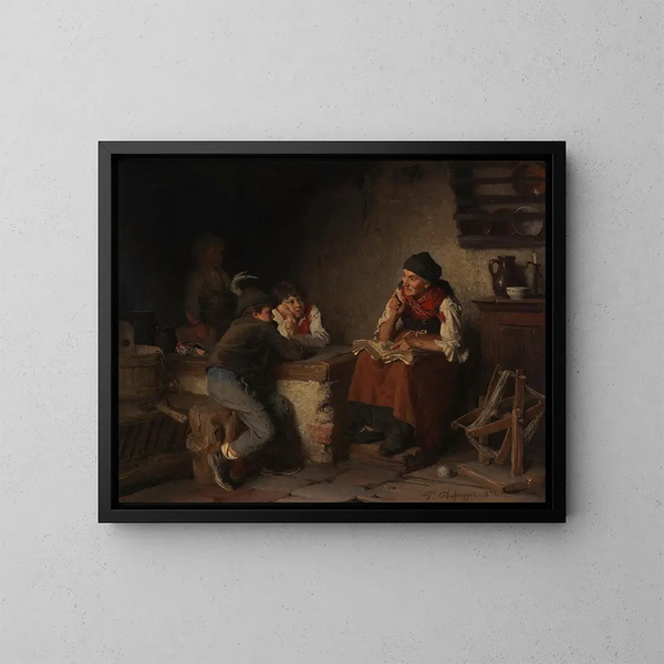 Die Geschichtenerzählerin - Franz von Defregger — gerahmtes Bild an der Wand
