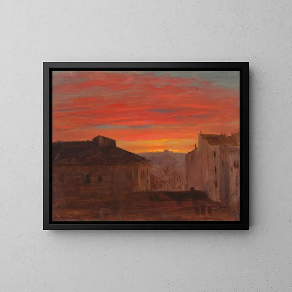 Dächer bei Sonnenuntergang vom Pincio, Rom - Frederic Edwin Church — gerahmtes Bild an der Wand