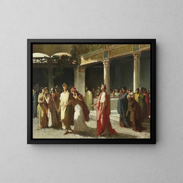 Dramatische Szene in einem Hof - Frederic Leighton — gerahmtes Bild an der Wand