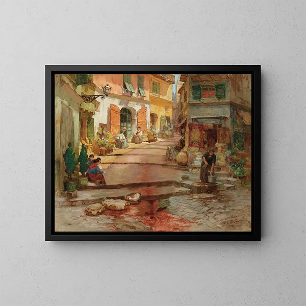 Rue Droite dans le vieux Nice - Frederick Arthur Bridgman — gerahmtes Bild an der Wand