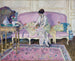Frau sitzt auf einem Sofa in einem Interieur - Frederick Carl Frieseke — Ansicht des Kunstwerks