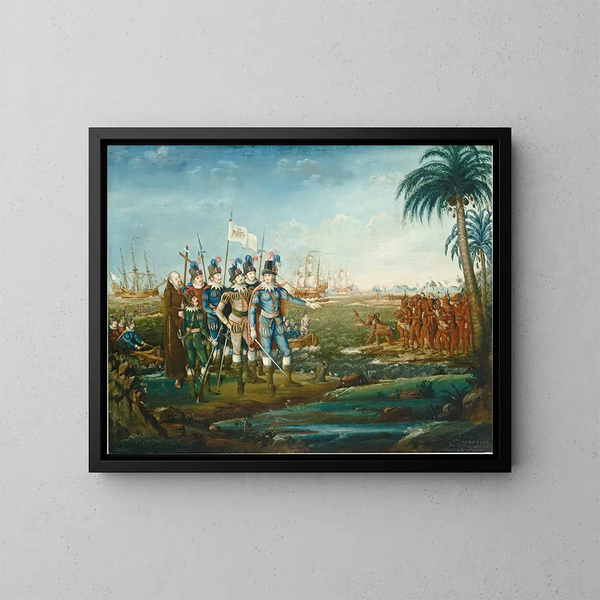 Erste Ankunft von Christoph Kolumbus - Frederick Kemmelmeyer — gerahmtes Bild an der Wand