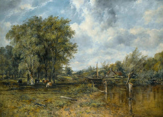 Frederick Waters Watts - A Wooded Landscape With Cattle And A Cottage Beyond.webp