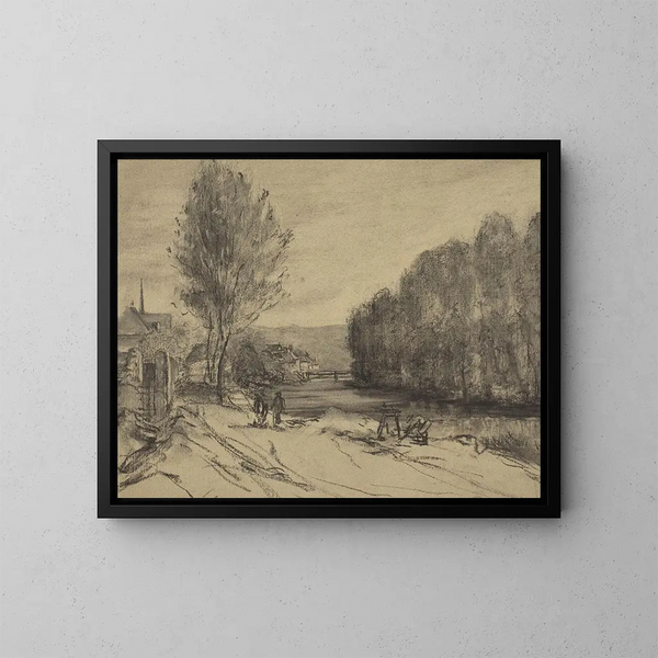Un paesaggio con un fiume - Scuola francese — quadro incorniciato alla parete
