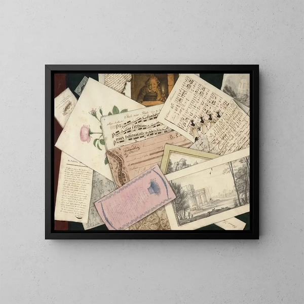 Trompe-l'œil di stampe, disegni e partiture - Scuola francese — quadro incorniciato alla parete