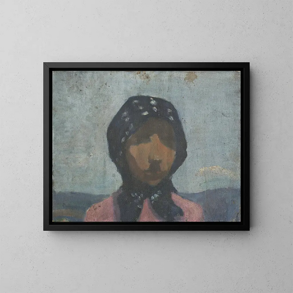 Studie eines Bauern mit schwarzem Punkteschal - Frida Konstantin — gerahmtes Bild an der Wand