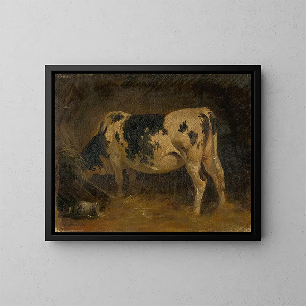Vacca in una stalla - Friedrich August Matthias Gauermann — quadro incorniciato alla parete