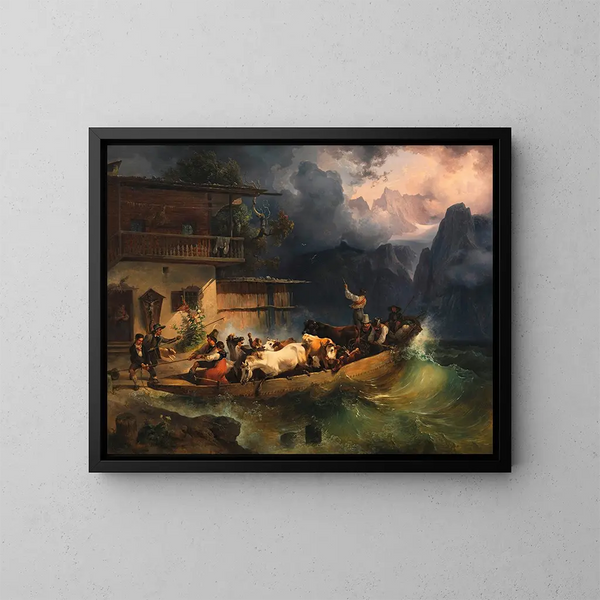 Un navire alpino nella tempesta - Friedrich August Matthias Gauermann — quadro incorniciato alla parete