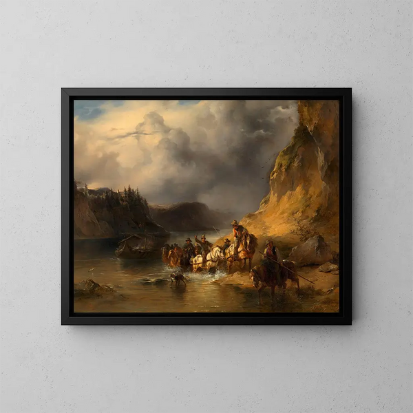 Un convoi di barche sul Danubio - Friedrich August Matthias Gauermann — quadro incorniciato alla parete