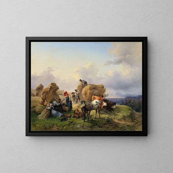 Raccolta nelle pendici delle Alpi - Friedrich August Matthias Gauermann — quadro incorniciato alla parete