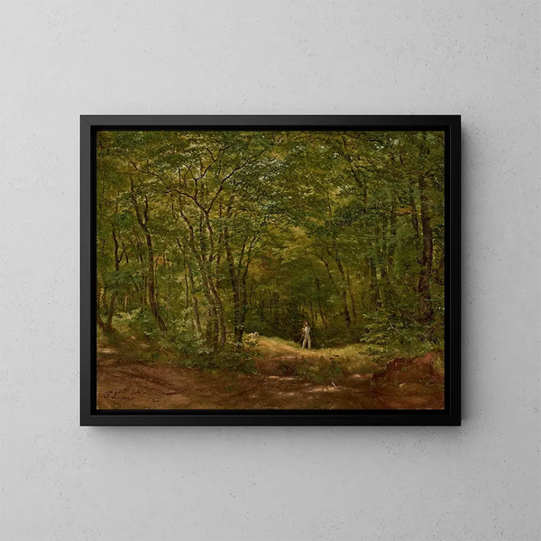 Passeggiatore in un paesaggio boschivo - Friedrich Loos — quadro incorniciato alla parete