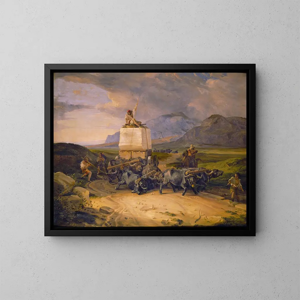 bisonti che trainano un blocco di marmo - Friedrich von Nerly — quadro incorniciato alla parete