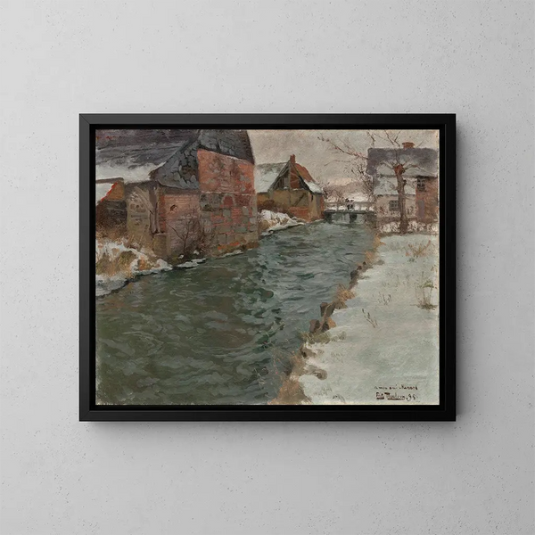 Hameau am Flussufer - Frits Thaulow — gerahmtes Bild an der Wand