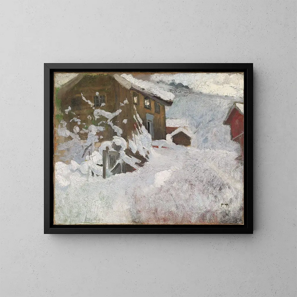 Norwegisches Winter-Gemälde - Frits Thaulow — gerahmtes Bild an der Wand
