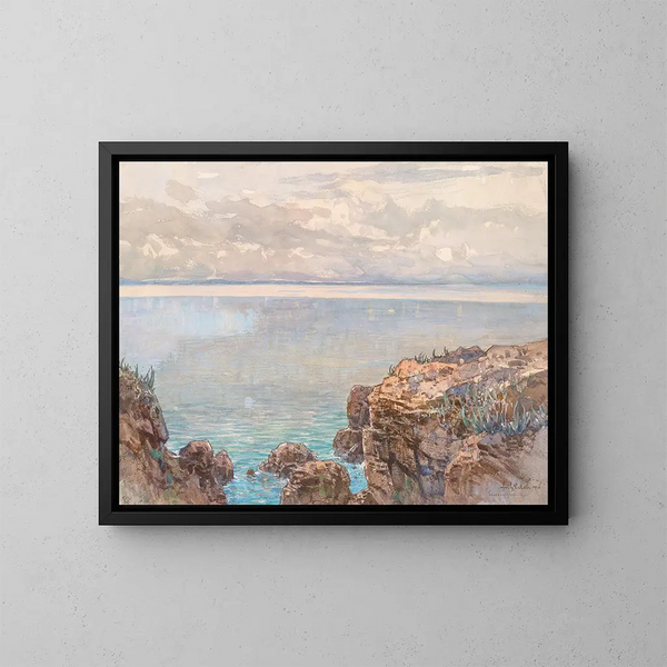 Costa rocciosa e mare calmo - Fritz Lach — quadro incorniciato alla parete