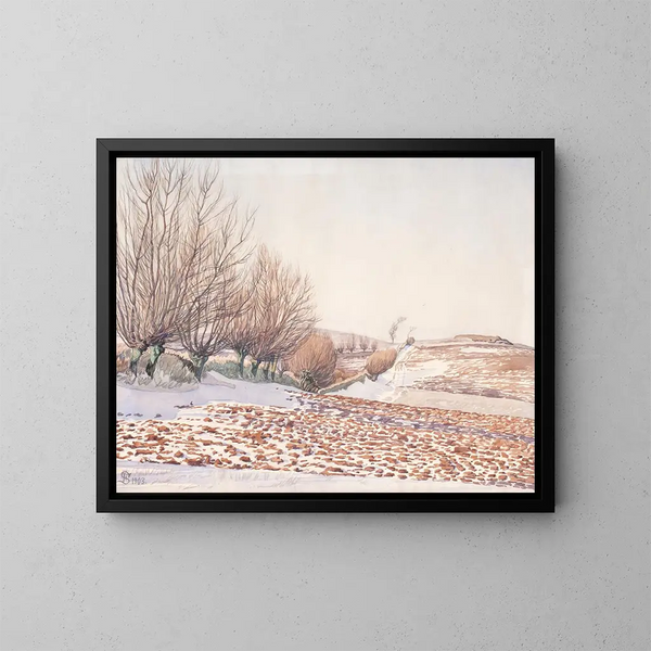 Landschaft mit Weiden und verschneiten Feldern - Fritz Syberg — gerahmtes Bild an der Wand