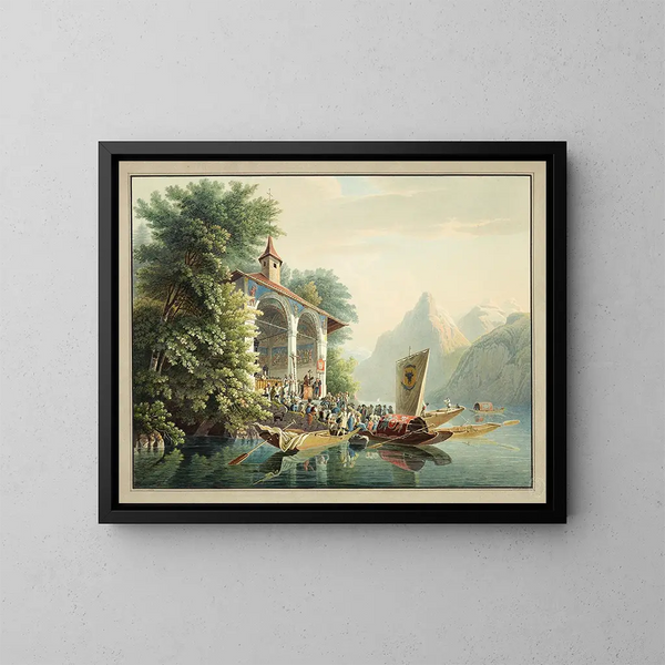 Die Kapelle von Wilhelm Tell am Vierwaldstättersee - Gabriel Lory der Jüngere — gerahmtes Bild an der Wand