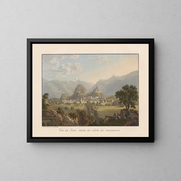 Ansicht von Sion, aufgenommen von der Westseite - Gabriel Lory der Jüngere — gerahmtes Bild an der Wand