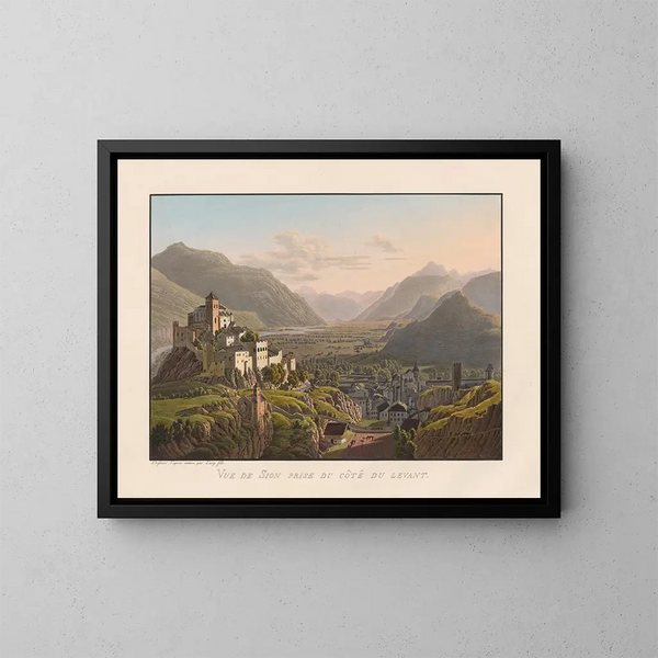 Ansicht von Sion, aufgenommen von der Ostseite - Gabriel Lory der Jüngere — gerahmtes Bild an der Wand