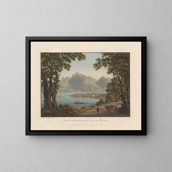 Ansicht des äußersten Teils des Genfersees und des Rhône-Einfalls bei Bouveret - Gabriel Lory der Jüngere — gerahmtes Bild an der Wand