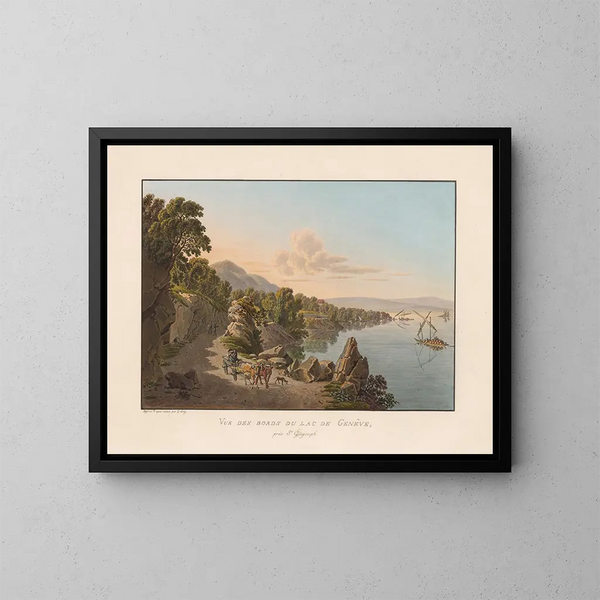 Ansicht der Ufer des Genfersees bei Saint-Gingolph - Gabriel Lory der Jüngere — gerahmtes Bild an der Wand