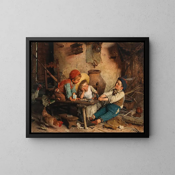 Eine Partie Briscola in Verlegenheit - Gaetano Chierici — gerahmtes Bild an der Wand
