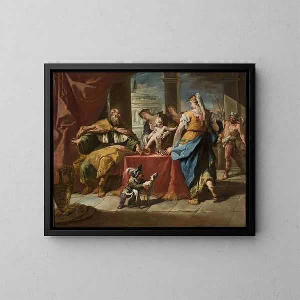 Moses, der die Krone des Pharao zertritt - Gaspare Diziani — gerahmtes Bild an der Wand