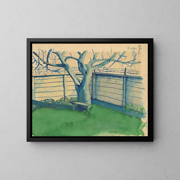 Alberi vicino alla recinzione - Gejza Kukán — quadro incorniciato alla parete