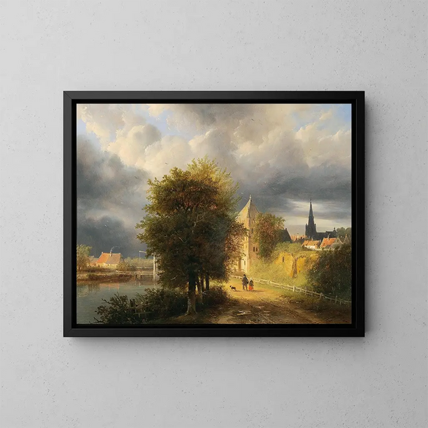 Wolkensturm über einer niederländischen Stadt - Georg Gillis van Haanen — gerahmtes Bild an der Wand