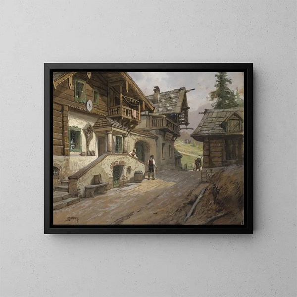 Rue de village dans les Alpes - Georg Janny — gerahmtes Bild an der Wand