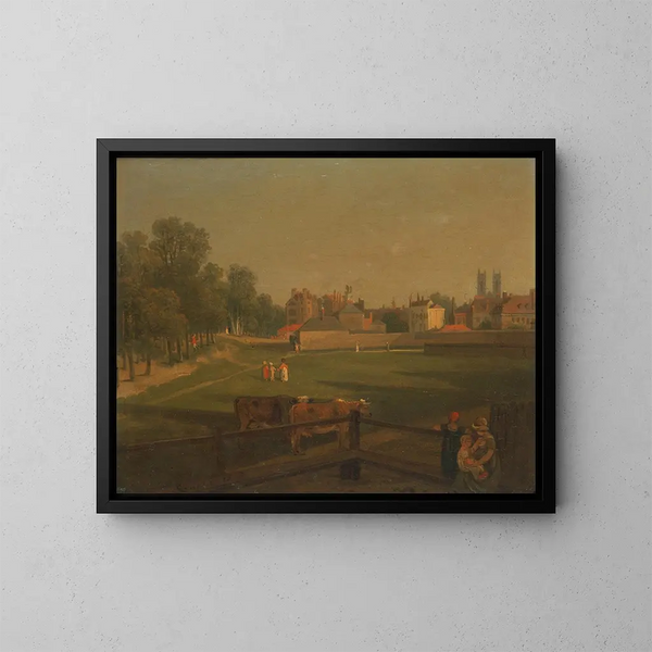 Ansicht des Westends eines Teils von Westminster und Bird Cage Walk, aufgenommen vom Moulin - George Arnald — gerahmtes Bild an der Wand
