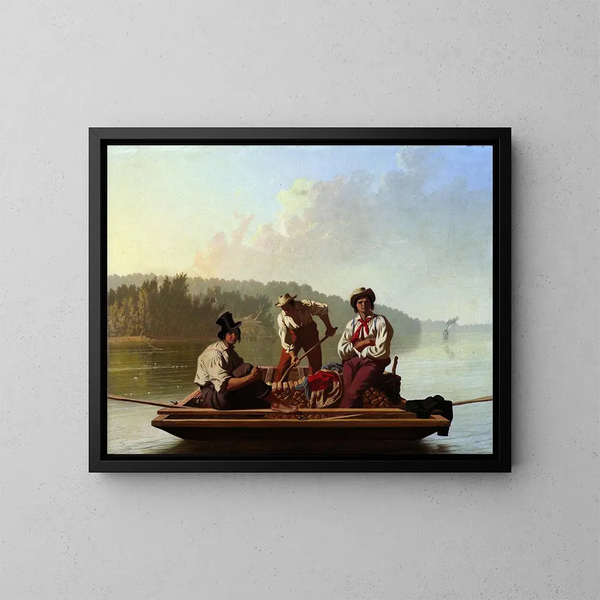 Die Bootsmänner am Missouri - George Caleb Bingham — gerahmtes Bild an der Wand