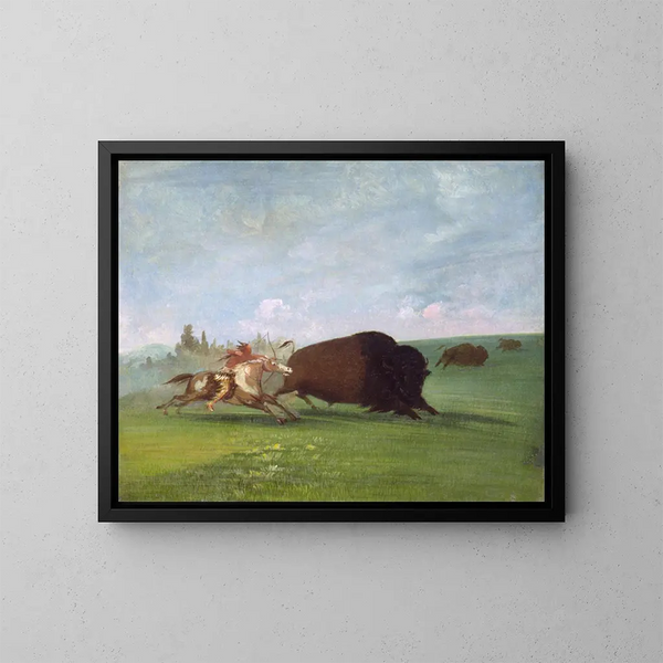 Jagd auf Büffel, ein einziger Tod - George Catlin — gerahmtes Bild an der Wand