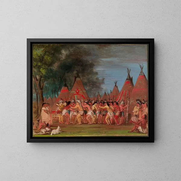 Tanz der Häuptlinge am Mündungsgebiet des Teton-Flusses - George Catlin — gerahmtes Bild an der Wand