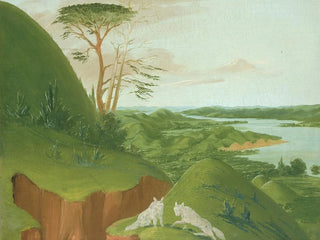 George Catlin - River Bluffs With White Wolves In The Foreground Upper Missouri.webp