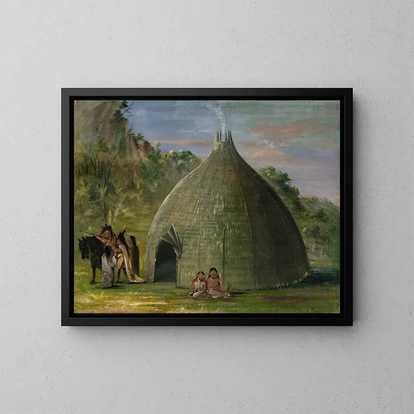 Lodge de Wichita couvert de prairie - George Catlin — gerahmtes Bild an der Wand