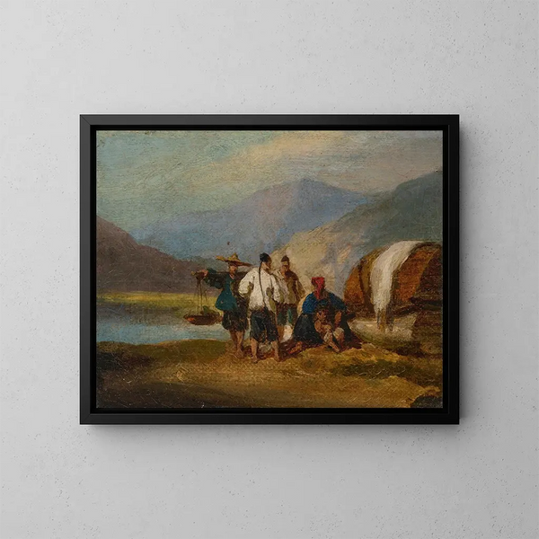 Bateaux Tanka et un vendeur sur la côte de Macao - George Chinnery — gerahmtes Bild an der Wand
