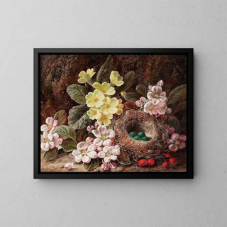 George Clare - Still Life with Apple Blossom Primroses and Birds Nest.webp