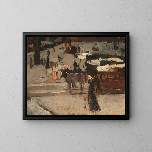 Tramways à chevaux et figures sur une place - George Hendrik Breitner — gerahmtes Bild an der Wand