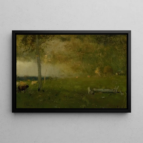 Paesaggio con bestiame nella tempesta - George Inness — quadro incorniciato alla parete