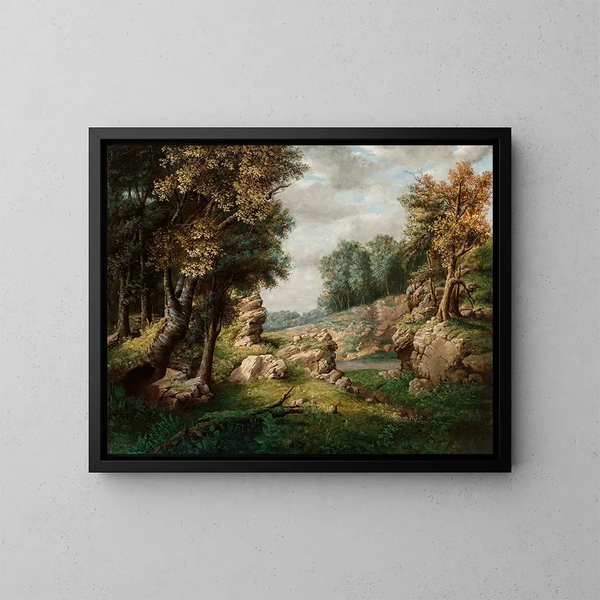 Il rocher di Dell vicino al villaggio - George Inness — quadro incorniciato alla parete
