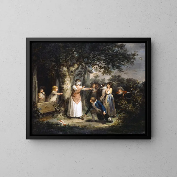 Das Spiel des Halstuchs - George Morland — gerahmtes Bild an der Wand