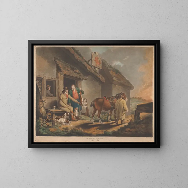 Die erste Septemberabend - George Morland — gerahmtes Bild an der Wand