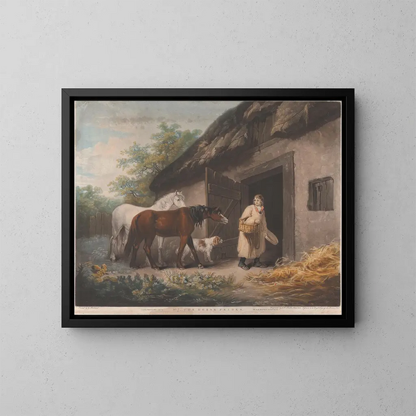 Der Pferdefütterer - George Morland — gerahmtes Bild an der Wand