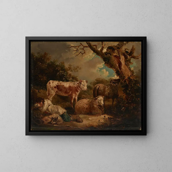 Der Ruhestand der Hirten - George Morland — gerahmtes Bild an der Wand