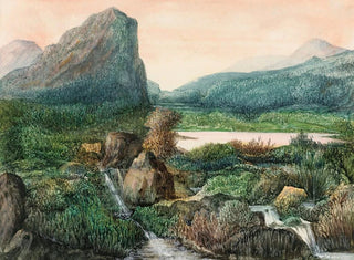George Sand - A Mountainous Landscape with a Lake and waterfalls.webp