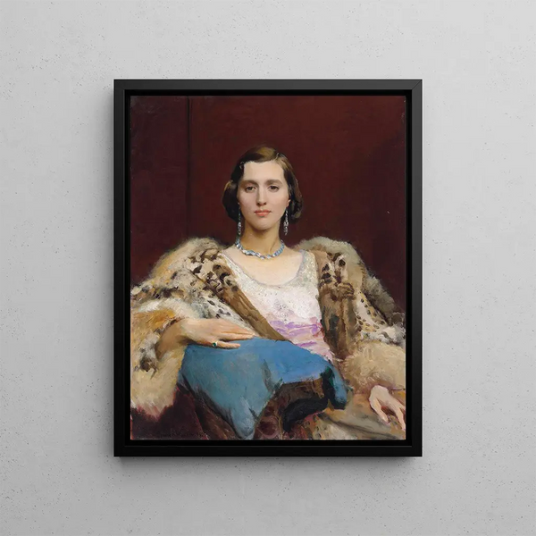 George Spencer Watson - Portrait of Miss Dewitt wearing a leopard stole.webp