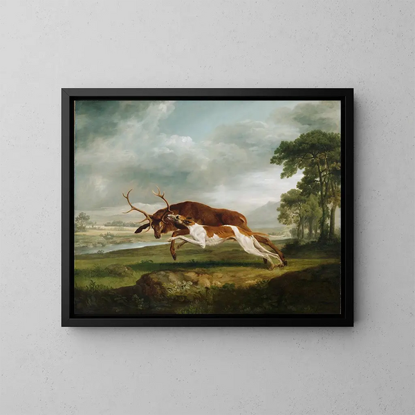 Cane in corsa dietro a un cervo - George Stubbs — quadro incorniciato alla parete