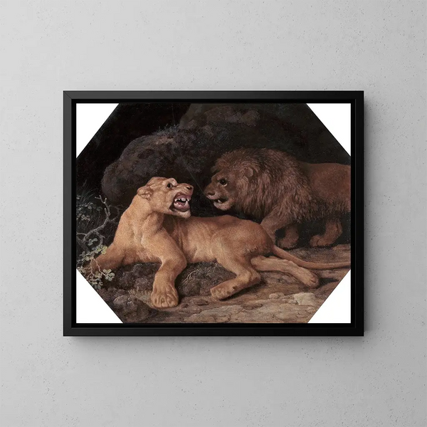 Löwe und Löwin - George Stubbs — gerahmtes Bild an der Wand
